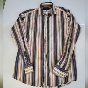 Dragonfly Mens Colorful Vertical Stripes Front Button Down Casual Retro Shirt